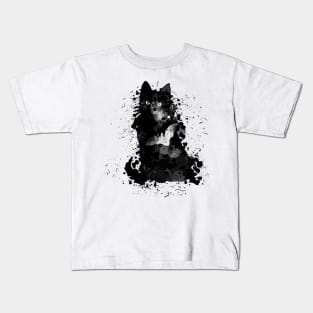 BEAUTIFUL BLACK CAT WATERCOLOUR MIXED MEDIA T-SHIRT Kids T-Shirt